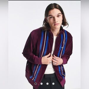 OBEY Provecal velour track jacket zip up striped purple blue vintage retro sz L